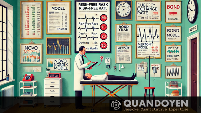 A humorous and witty illustration representing the financial world through a medical check-up. The central theme is a financial chart or bond market being treated like a patient in a doctor's office.