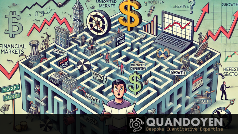 A witty and humorous image symbolizing a complex maze with financial markets and investing in 2024.
